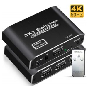 HDMI 3 i 1 switch med fjernbetjening. 3 in-1 out. 4K 60Hz & 3D. -