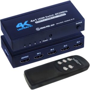 HDMI Switch 4 i 1 med Fjernbetjening og 4K. 4x HDMI ind - 1x HDMI ud. -