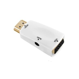 HDMI til VGA Adapter. Inkl 3,5 mm lydkabel. Hvid. -