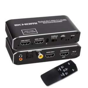 HDMI 2.1 Switch med lydudtræk (Audio Extractor)  -  ARC/eARC  -  8K/30Hz & 4K/120Hz  -  Optisk & Coaxial lydudgang -