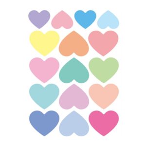 Flotte farverige hjerter i forskellige størrelser - Hjerte Wallstickers med 16 stk -