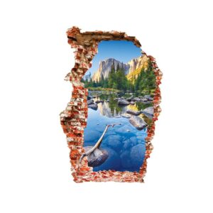 Udsigt til det flotteste bjerglandskab. Hul i væggen wallsticker. 90x60cm. -