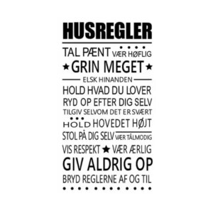 Husregler wallsticker. Få husreglerne på væggen. 50x93cm -