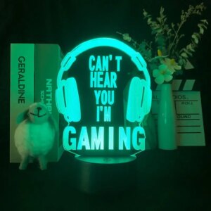 Sjov Gaming 3D lampe. I Can't Hear You, I'm Gaming. Farveskift mellem 7 farver. -