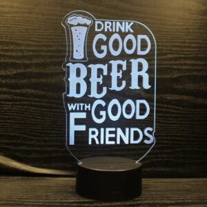 I Drink Good Beer 3D lampe. Sjov og flot lampe til øldrikkeren. Farveskift mellem 7 farver. -