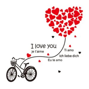 I Love You wallsticker. Kærlighed på cykel. 120x110cm -