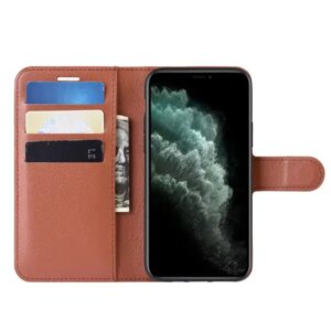 iPhone 12 / 12 Pro cover & stander med kreditkortholder. Brun. -