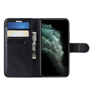 iPhone 12 / 12 Pro cover & stander med kreditkortholder. Sort. -