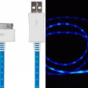 LED lys USB Data-/ladekabel til iPhone, iPad mm. 1 meter. Blå. -