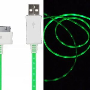 LED lys USB Data-/ladekabel til iPhone, iPad mm. 1 meter. Grøn -