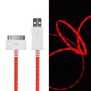 LED lys USB Data-/ladekabel til iPhone, iPad mm. 1 meter. Rød. -