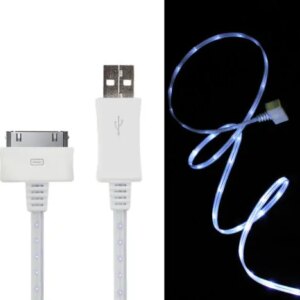 LED lys USB Data-/ladekabel til iPhone, iPad mm. 1 meter. Hvid. -