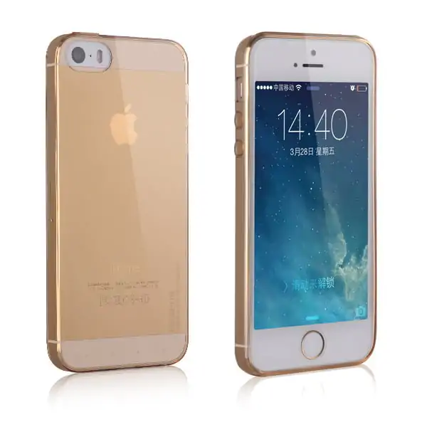 ip5-baseustpu-gold Baseus 0.7mm Cover til iPhone 5/5S - KUN 7 g. Gennemsigtig gold. -
