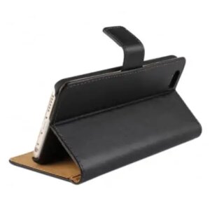 Læder cover med kreditkortholder til iPhone 5/5S/SE. Sort. -