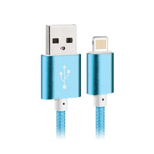 ip5-flettet-blue Flettet lightning kabel til iPhone & iPad. 25 cm. Blå. -