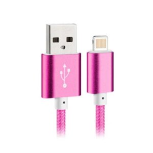 Flettet lightning kabel til iPhone & iPad. 1 m. Pink. -