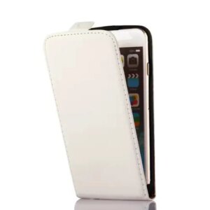 Læder top-flip cover til iPhone 6/6S. Hvid. -