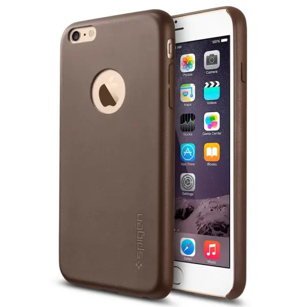 ip6p-spigen-bagcover Spigen Leather Fit letvægts bagcover til iPhone 6/6S Plus. Brun. -