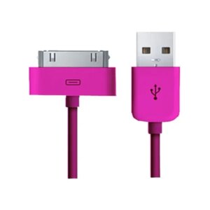 USB Data-/ladekabel til iPhone, iPad, iPod mm (30-pin stik). 1 meter. Hot pink -