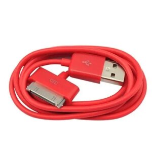 USB Data-/ladekabel til iPhone, iPad, iPod mm (30-pin stik). 1 meter. Rød. -