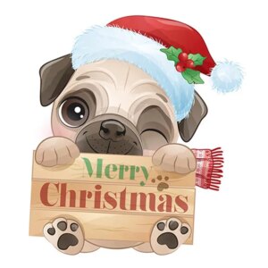 Sød og flot jule wallsticker til væg - eller på Toilettet! Hund med skilt. Merry Christmas. -