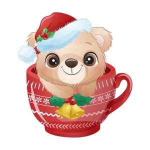 Sød og flot jule wallsticker til væg - eller på Toilettet! Julebamse i kop. -