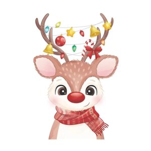 Sød og flot jule wallsticker til væg - eller på Toilettet! Rensdyr med julepynt. -