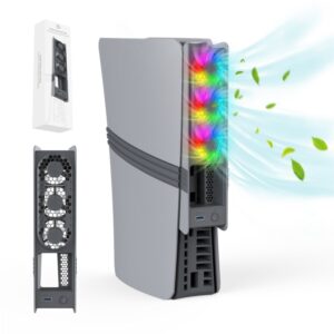 JYS USB-køler til PS5 Pro & PS5 Slim med RGB-lys. Retro Grå -