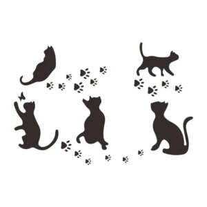 Katte wallsticker. 5 søde katte i silhuet der laver fodspor på din væg. -