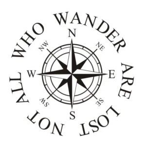Kompas wallsticker. NOT ALL WHO WANDER ARE LOST. 60x60cm -