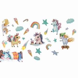 Enhjørning Wallsticker. 6 forskellige små søde enhjørninger. -