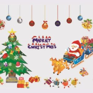Merry Christmas Jule wallsticker. Julemand, juletræ, pynt mm. -