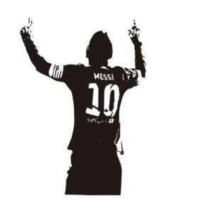 Stor Messi takker de højere magter. Flot fodbold wallsticker. 82x58cm -