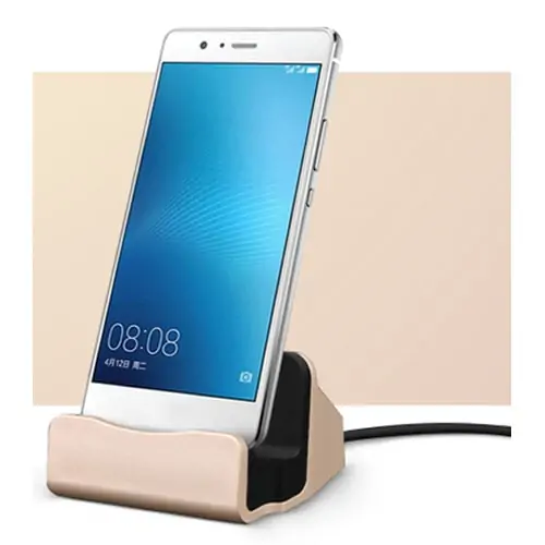 microusb-dock-gold Micro-USB dock. Bordlader med micro-usb. Gold. -