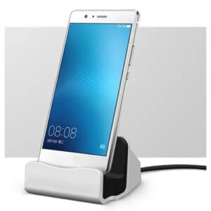 Micro-USB dock. Bordlader med micro-usb. Silver. -