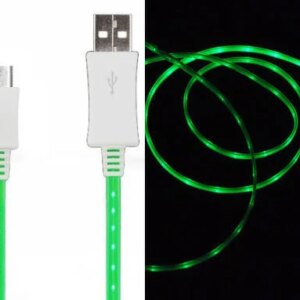 LED lys MICRO-USB / USB Opladekabel. 1 m. Grøn. -