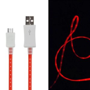 LED lys MICRO-USB / USB Opladekabel. 1 m. Rød. -
