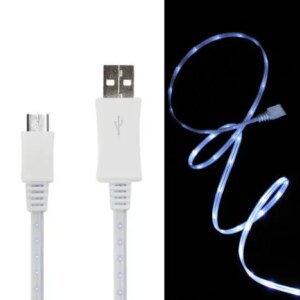 LED lys MICRO-USB / USB Opladekabel. 1 m. Hvid. -