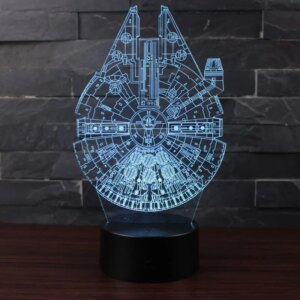Tusindårsfalken 3D lampe. Natlampe med The Millennium Falcon. Farveskift mellem 7 farver. -