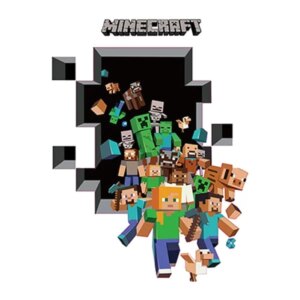Minecraft wallsticker. På vej igennem et hul i væggen. -