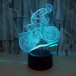 Mountainbike 3D lampe. Sej lysende mountainbike rytter. Farveskift mellem 7 farver. -