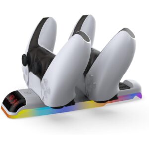 Opladningsstation til PS5 Slim. Oplad to controllere samtidig. Hvid -