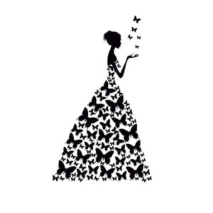 Pige med sommerfuglekjole wallsticker. 89x58 cm. Sort. -