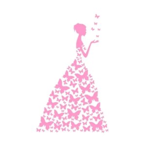 Pige med sommerfuglekjole wallsticker. 89x58 cm. Pink. -