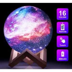 Super flot Planet 3D lampe med Galakselys. 15 cm -