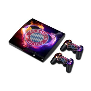 PS3 Slim skin til konsol+controllere. Bayerns logo i flammer. -