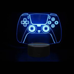 PlayStation 4 Controller 3D lampe. Flot lysende PlayStation natlampe. Farveskift mellem 7 farver. -