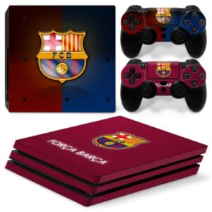 PS4 Pro skin til konsol og to controllere. Barcelona logo. Lilla -