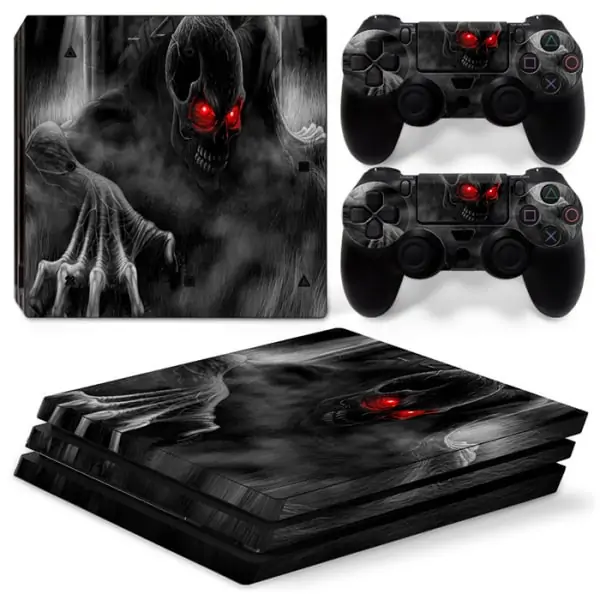 ps4-pro-skin-darkskull PS4 Pro skin til konsol og to controllere. Dark skull. -