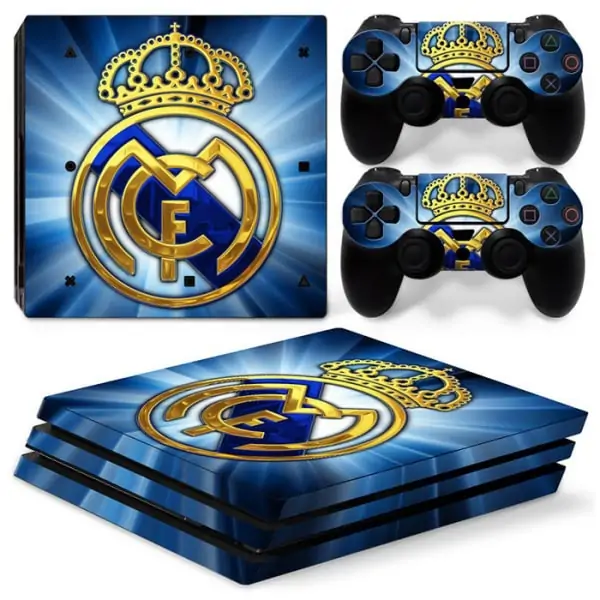 ps4-pro-skin-real-madrid-blue PS4 Pro skin til konsol og to controllere. Real Madrid. Blå. -